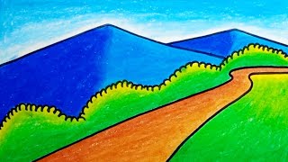 How To Draw Mountain Scenery With Oil Pastels Step By Step |Drawing Mountain Scenery For Beginners