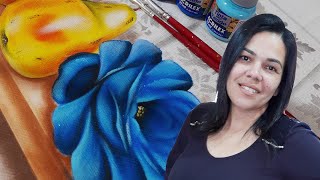 Pintando Rosa azul - Projeto JB 038 -  aprenda pintar rosas no tecido - aula gratuita de artesanato