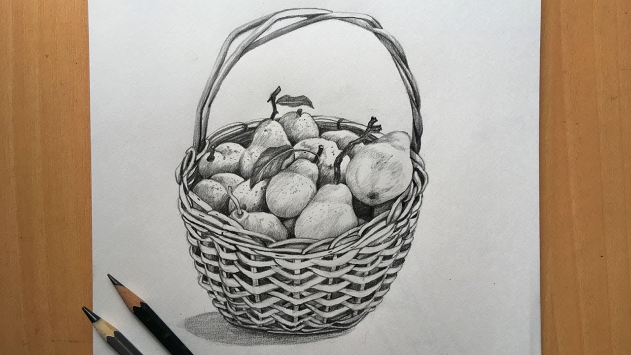 Fruit Basket Drawing | Fruit Basket Pencil Drawing | Pencil Sketch ...