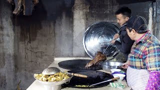 中国乡村过新年，家家户户准备年夜饭，忙得不亦乐乎