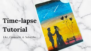 Romantic Couple Painting💕/ Wedding Anniversary Scenery/ Time lapse Painting / Oil Pastel /#romantic