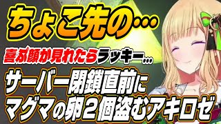 【ホロライブ切り抜き/アキロゼ】ちょこ先の喜ぶ顔が・・・サーバー閉鎖直前に突発レイドでロストしたマグマザウルスの卵２個を盗むアキロゼ【常闇トワ/尾丸ポルカ/白上フブキ/姫森ルーナ】