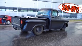 LOUD AS HELL 580hp Chevy Apache 383 Stroker - Tire Spin in the Wet