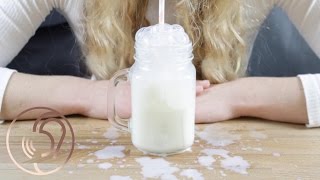 ASMR - blowing milk bubbles (oddly satisfying)