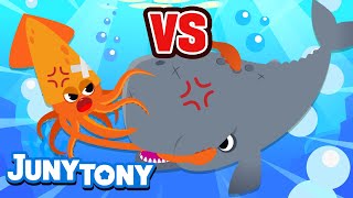 Sperm Whale vs. Giant Squid🦑 | Squid Game⚫🔺🟦 | VS Songs for Kids | Sea Animals Songs | JunyTony