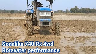 Sonalika 740 Rx 4wd tractor Rotavater performance #video