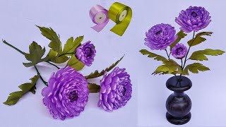 DIY | How To Make Chrysanthemum Flowers From Satin Ribbons Easy And Simple