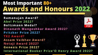 Most Important Awards and Honours 2022 | Important Awards 2022 in English | Current Affairs 2022