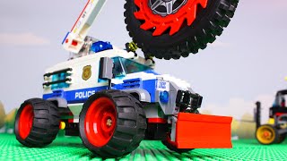 LEGO Cars and Trucks Experimental Bulldozer Steamroller Police Car video for kids