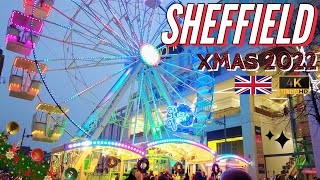 Sheffield Christmas Walking Tour 2022 Xmas Market 4K UHD England UK ASMR