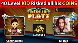 8 Ball Pool - 40 Level KID Risked ALL his 50M COINS in BERLIN - GamingWithK