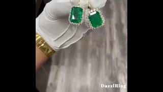 DazzlRing 6ct Halo Green Emerald Dangle Earrings