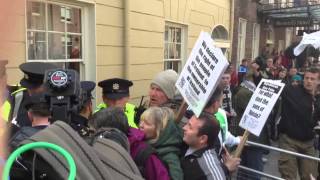 Michael Healy-Rae gets jostled by protesters at Dublin Lockout 2013