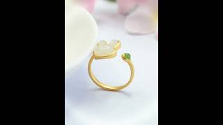 S925 White Jade Rabbit Ring