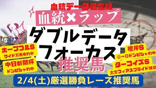 【競馬予想】2月4日（土）厳選平場レースを血統とラップで徹底予想！ダブルデータフォーカス推奨馬！