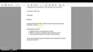 ECE 115: Small Group Time Planning Form