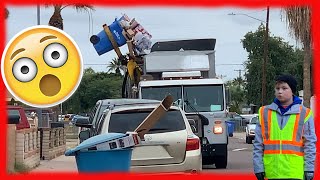Epic Trash Day with Garbage Trucks Dumping Overflowing Garbage Cans After Christmas