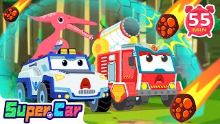 Super Cars Save the Dinosaurs! 🦖🚓🚒| Police Car & Fire Truck Adventures | Kids Cartoons & Car Songs