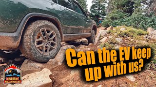 A Rivian \u0026 Power Wagon attempt a sketchy difficult trail!