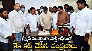 క్రిస్మస్ సందర్భంగా | Chandrababu Cut The Cake at The Party Office Over Christmas | @BharathiTVTelugu