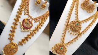 Beautiful Long and Short Combo Necklace Designs. Latest 1gm Gold Jewelry Designs. Order @8688938917