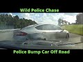 Police car slams vehicle off the road.