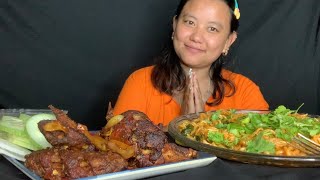 Nepali Mukbang/Homemade chilli buffalo wings with current 👌🤤 #foodiesisters #mukbang #food