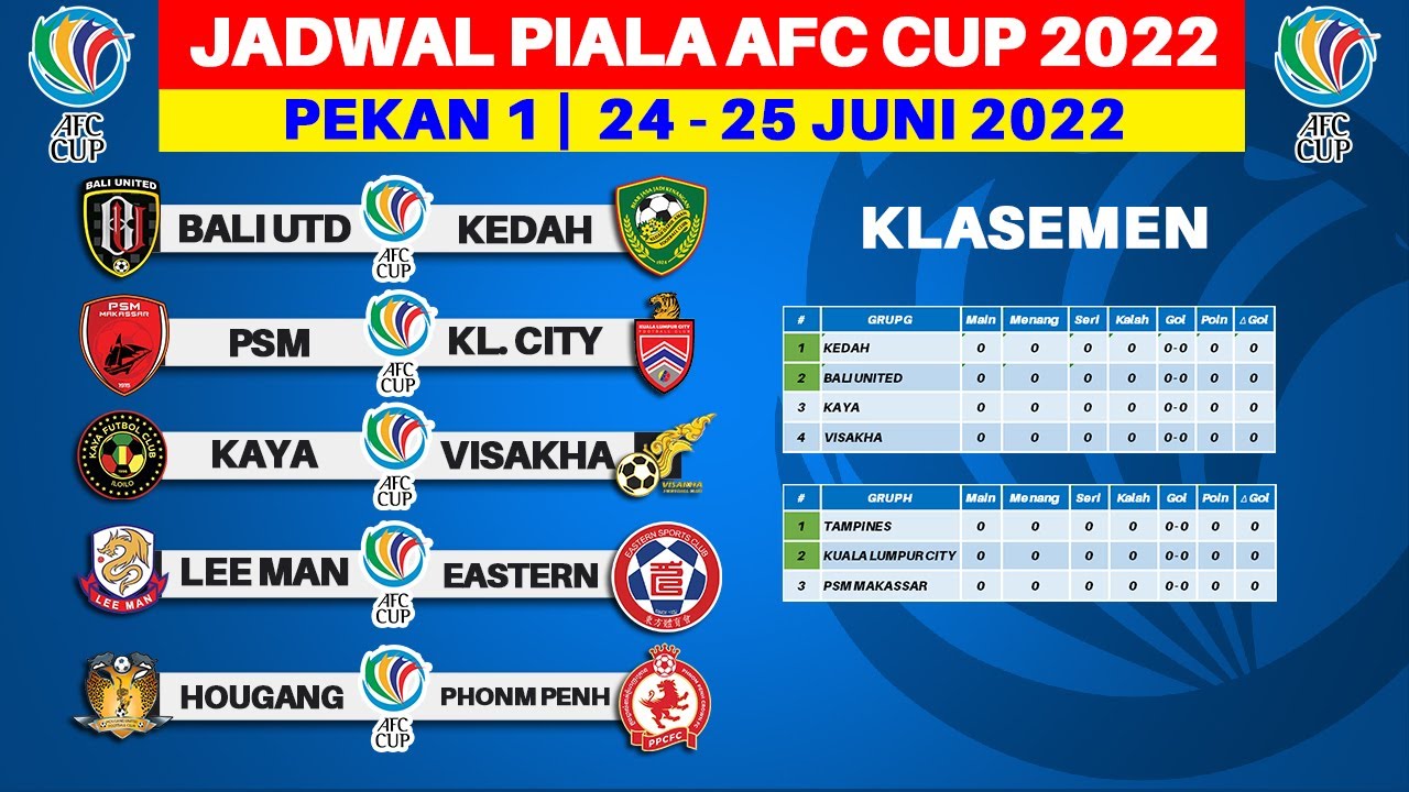 Jadwal AFC CUP 2022 - Bali United Vs Kedah FC - PSM Vs Kuala Lumpur ...