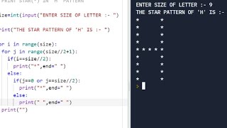 PYTHON PATTERN PROGRAM || PRINT STAR(*) IN 'H' LETTER