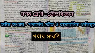 দশম শ্রেণী - ভৌতবিজ্ঞান অষ্টম অধ্যায় - পদার্থের ভৌত ও রাসায়নিক ধর্মসমূহ - (পর্যায় সারণি) ।