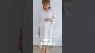 k0007 哺乳衣 顯瘦V領高腰棉麻洋裝02