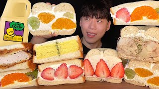 SUB) Korean food fruits sandwich, bagel sandwich mukbang asmr