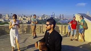 Rabab on top of famous Maiden Tower in Baku