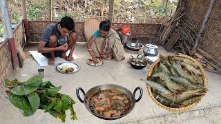 A Village Mother and Son Cook Delicious PRAWNS CURRY with PUI SHAK for Lunch