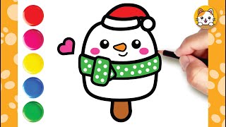 How to Draw A Ice Cream Snowman Drawing | Easy Step By Step Drawing For Kids | Christmas Drawings