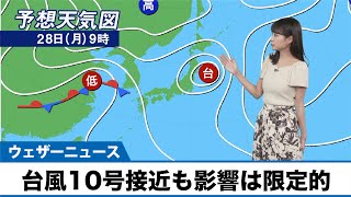 【8月28日(月)の天気予報】台風10号接近も影響は限定的 残暑厳しい