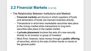 Chapter 2: Finance Markets, Part I