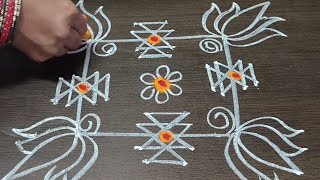 How to draw Laxmi Kuber Mugghu 🏵️ | లక్ష్మి కుబేరు ముగ్గు | लक्ष्मी कुबेर रंगोली 👣 #rangoli| #shots