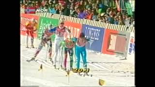 VM på ski 1991. Stafett 1.etappe. Historiens beste start etappe. Øyvind Skånes går for Norge.