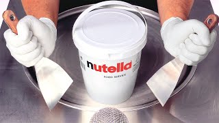 Massive Nutella Bucket Ice Cream Rolls | making Ice Cream out of Chocolate Hazelnut Spread - ASMR