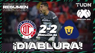 Resumen y goles | Toluca 2-2 Pumas | Liga Mx Apertura 22 -J14 | TUDN