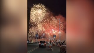 Dazzling fireworks lit up at rural basketball game in SW China