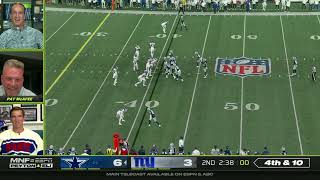 Pat McAfee reacts to a touchback