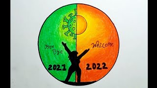 How To Draw Happy New Year 2022 Beautiful And Nice |Drawing New Year 2022 In A Circle