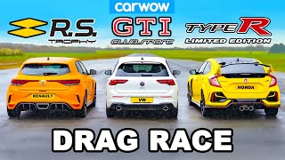 VW Golf GTI Clubsport v Civic Type R v Megane Trophy: DRAG RACE