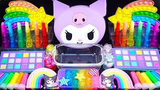 Kuromi Rainbow Slime Mixing Eyeshadow,Glitter \u0026 Random things into slime #asmr #satisfyingslime