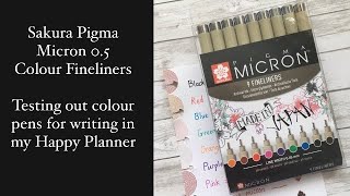 SAKURA PIGMA MICRON COLOUR FINELINERS 0.5 PLANNER PEN TEST | Colour pens for writing in your planner