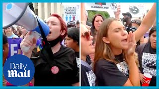 Protesters react to Supreme Court overruling Roe v Wade