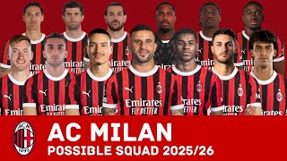 AC MILAN Possible Squad 2025/26 | AC Milan Possible Squad With Current Transfer Rumours