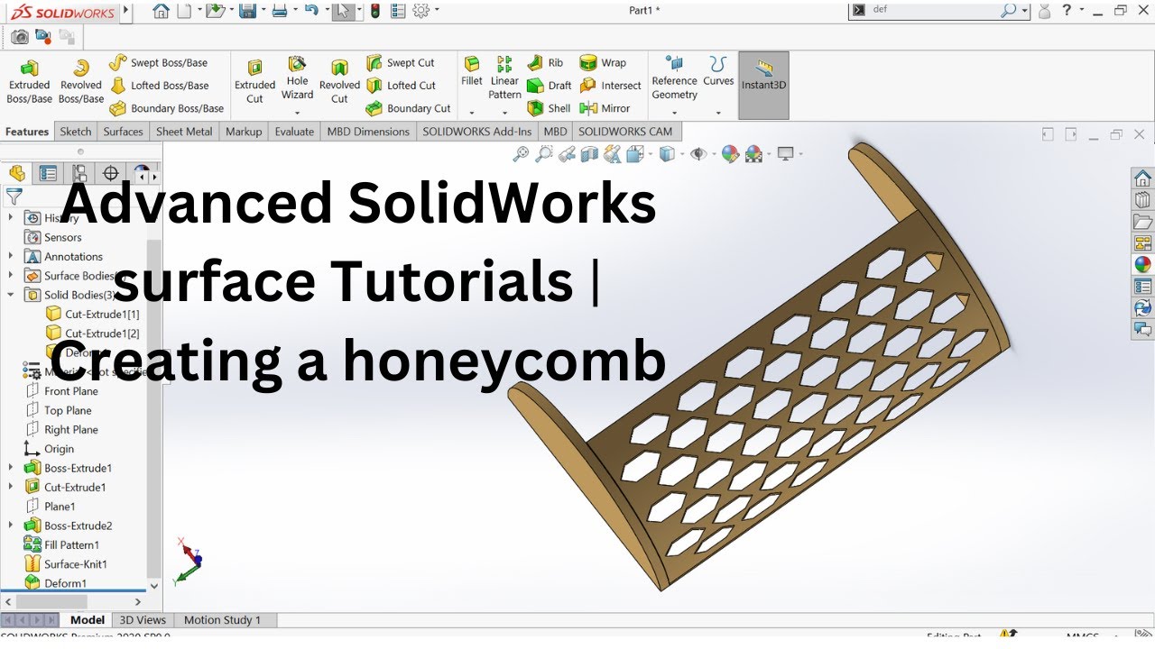 Advanced Solidworks Surface Tutorial Creating The Honeycomb In
